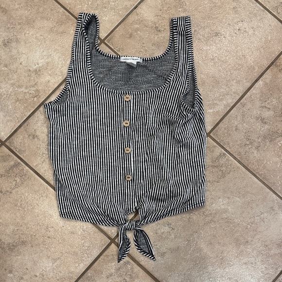 Caution To The Wind Tops - Caution To The Wind Monochrome Striped Button Tank